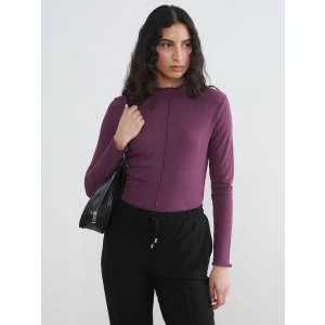 LCW Modest Mürdüm Fırfırlı Dik Yaka Kadın Body