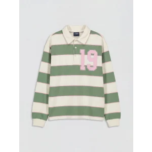 LCW Kids Yeşil Polo Yaka Çizgili Kız Çocuk Tişört