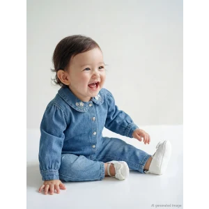 LCW baby Mavi Nakışlı Kız Bebek Jean Gömlek ve Jean Pantolon