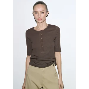 Mavi 1613852-71603 Düğme Detaylı Kahverengi Tişört