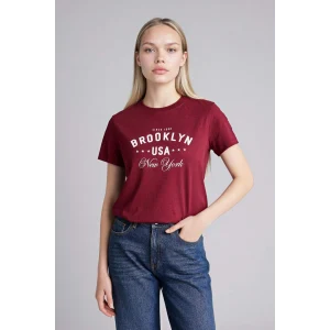 Defacto H1409AXBR115 Bordo Regular Fıt Baskılı Penye Tişört