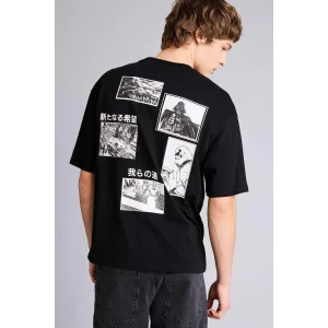 Defacto H0250AXBK81 Siyah Star Wars Boxy Fıt Baskılı Tişört