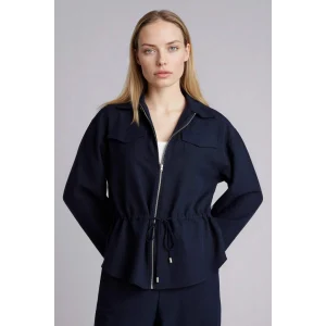 Defacto G8962AXNV253 Lacivert Relax Fıt Keten Karışımlı Fermuarlı Gömlek