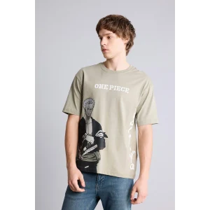 Defacto F8177AXKH404 Haki One Pıece Boxy Fıt Baskılı Tişört