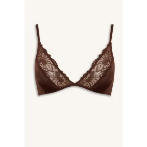 Defacto F9387AXBN341 Kahve Dantel Detaylı Saten Kapsız Pedsiz Balensiz Bralet