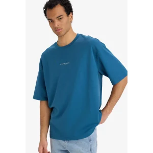 Defacto F9684AXIN194 İndigo Nefes Alabilen Boxy Fit Tişört