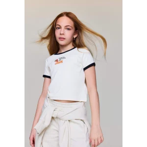 Defacto D8542A8ER98 Ekru Slım Fıt Baskılı Fitilli Kaşkorse Tişört Kız Çocuk