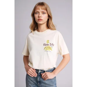 Defacto G2471AXER103 Ekru Oversıze Baskılı Kısa Kollu Tişört