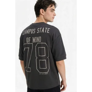 Defacto F8143AXAR221 Antrasit Nefes Alabilen Loose Fit Baskılı Tişört