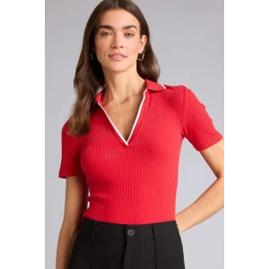 Defacto E5786AXRD70 Kırmızı Slım Fıt Polo Yaka Fitilli Kaşkorse Kısa Kollu Polo Tişört