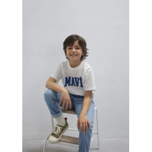 Mavi 6610418-70057 Mavi Logo Baskılı Ekru Tişört