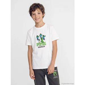 LCW Kids Ekru Minecraft Baskılı Erkek Çocuk Tişört