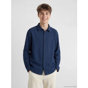 LCW Kids Lacivert Uzun Kollu Erkek Çocuk Müslin Gömlek