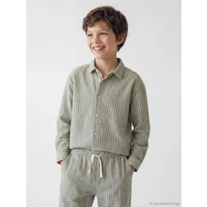 LCW Kids Haki Erkek Çocuk Çizgili Poplin Gömlek