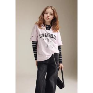 Defacto G8466A8PN74 Pembe Oversıze Polo Yaka Baskılı Tişört Kız Çocuk