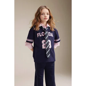 Defacto G8467A8NV251 Lacivert Oversıze Baskılı Sweatshırt Tişört Kız Çocuk