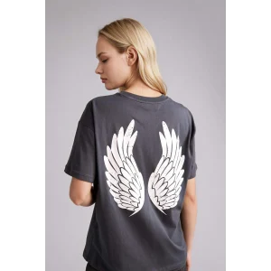 Defacto G9618AXAR191 Antrasit Oversıze Sırt Baskılı Tişört