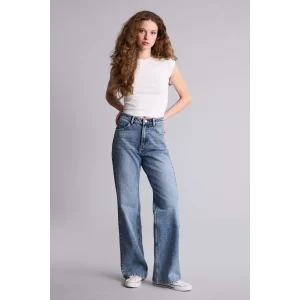 Defacto F9596AXNM28 Mavi %100 Pamuk Straıght Wıde Yüksek Bel Geniş Paça Jean Pantolon