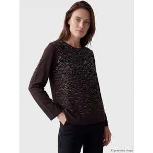 LCW Grace Kahverengi Bisiklet Yaka Desenli Kadın Tişört