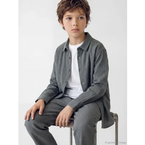 LCW Kids İndigo Uzun Kollu Erkek Çocuk Poplin Gömlek