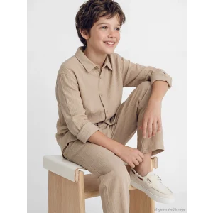 LCW Kids Bej Uzun Kollu Erkek Çocuk Poplin Gömlek