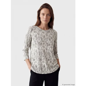 LCW Grace Ekru Bisiklet Yaka Desenli Kadın Tişört