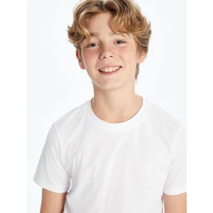 LCW Kids Beyaz Bisiklet Yaka Erkek Çocuk Tişört