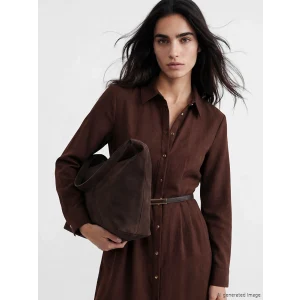 LCW Vision Kahverengi Kemerli Gömlek Elbise