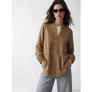 LCW Modest Kahverengi Kaçık Yaka Pileli Bluz