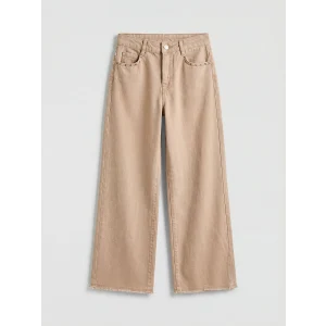 LCW Kids Kahverengi Wideleg Zımba Detaylı Kız Çocuk Jean Pantolon