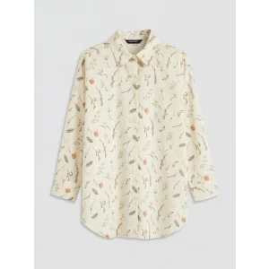 LCW Modest Ekru Desenli Oversize Kadın Gömlek Tunik