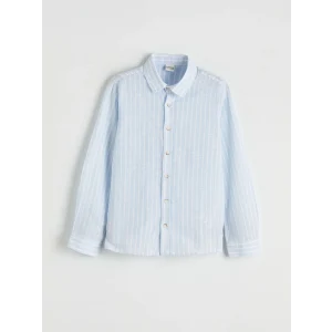 LCW Kids Mavi Çizgili Keten Karışımlı Erkek Çocuk Gömlek
