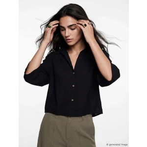 LCW Vision Siyah Oversize Kadın Gömlek