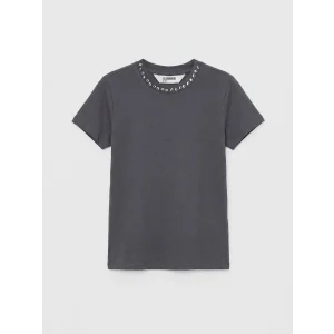 LCW Kids Gri Bisiklet Yaka Taşlı Kız Çocuk Tişört