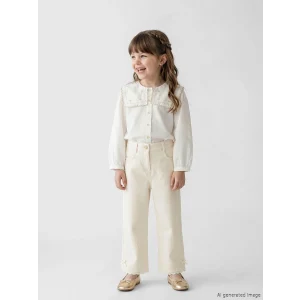 LCW Kids Ekru Fiyonk Detaylı Kız Çocuk Gabardin Pantolon