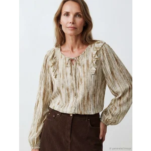LCW Grace Haki Bağlamalı Yaka Fırfırlı Desenli Bluz