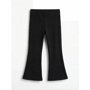 LCW Kids Siyah Beli Lastikli İspanyol Paça Kız Çocuk Fitilli Tayt