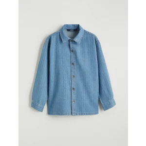 LCW Kids İndigo Çizgili Erkek Çocuk Jean Gömlek