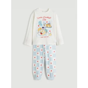 LCW Kids Ekru Bisiklet Yaka Kız Çocuk Pijama Takımı