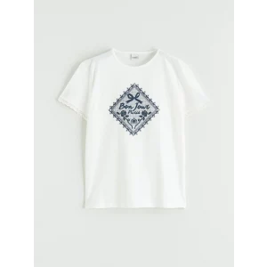 LCW Kids Ekru Baskılı Kız Çocuk Tişört