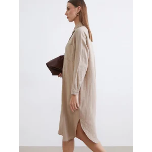 LCW EVERYDAY Bej Dokulu Yırtmaçlı Gömlek Elbise