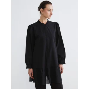 LCW Comfort Siyah Fırfırlı Hakim Yaka Kadın Gömlek Tunik