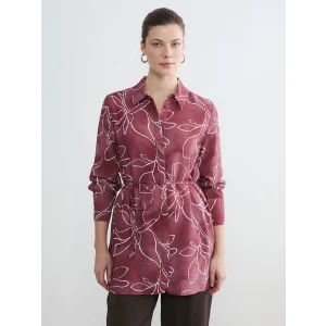 LCWAIKIKI Classic Kırmızı Çiçekli Kuşaklı Kadın Gömlek Tunik