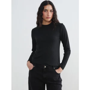 LCW Modest Siyah Bisiklet Yaka Taşlı Kadın Tişört