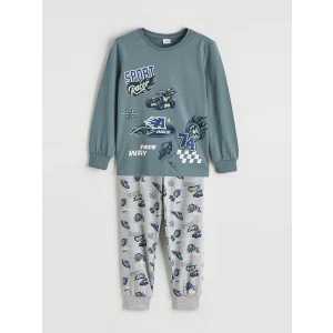 LCW Kids Mavi Baskılı Bisiklet Yaka Erkek Çocuk Pijama Takımı