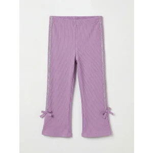 LCW Kids Lila Paçası Fiyonklu Yan Şeritli Kız Çocuk Fitilli Tayt