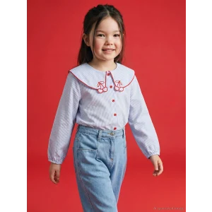 LCW Kids Mavi Bebe Yaka Nakışlı Kız Çocuk Gömlek