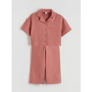 LCW Kids Pembe Basic Kız Çocuk Müslin Gömlek ve Pantolon