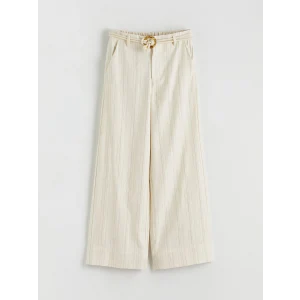 LCW Kids Ekru Beli Lastikli Çizgili Kız Çocuk Pantolon