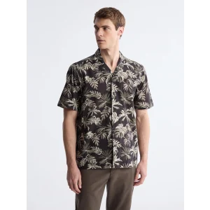 SOUTHBLUE Kahverengi Regular Fit Resort Yaka Kısa Kollu Desenli Poplin Erkek Gömlek